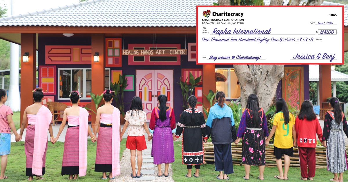 Charitocracy's 45th check to May winner Rapha International for $1281