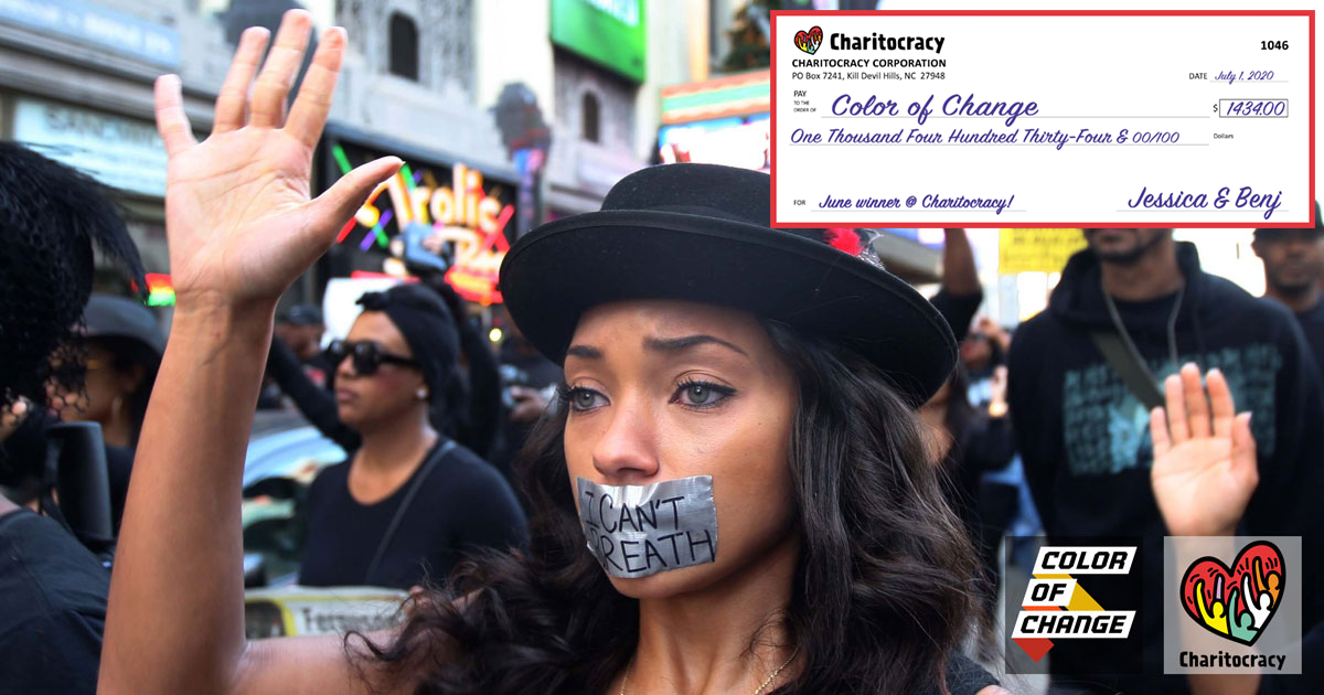 Charitocracy's 46th check to June winner Color of Change for $1434