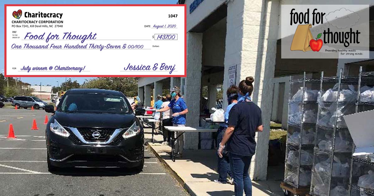 Charitocracy's 47th check to July winner Food for Thought for $1437