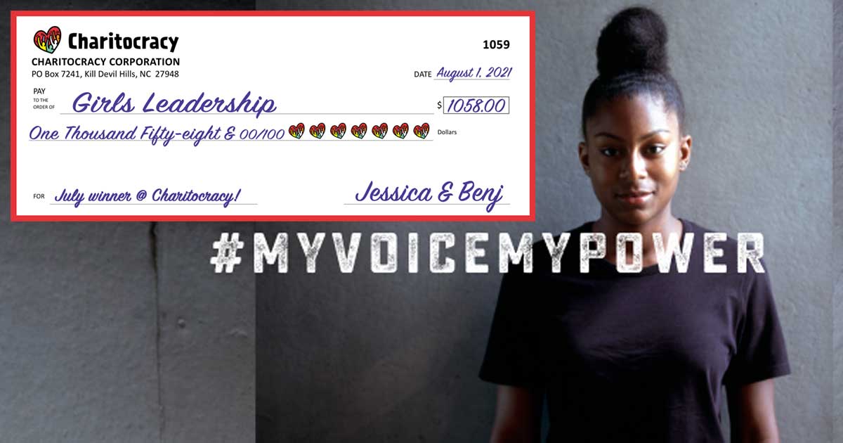 Charitocracy's 59th check to June winner Girls Leadership for $1058