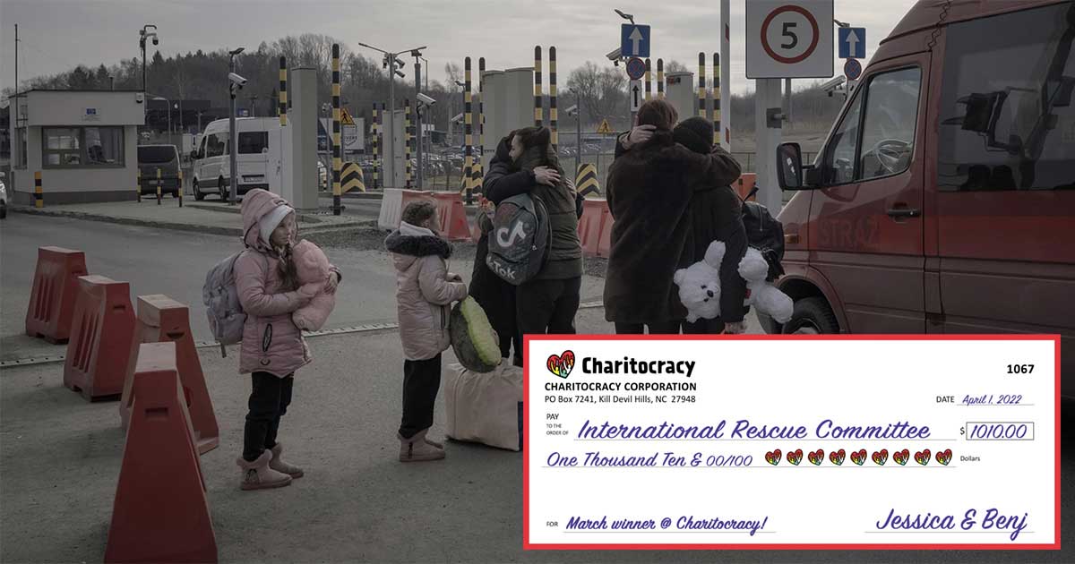 Charitocracy's 67th check to March winner International Rescue Committee for $1010